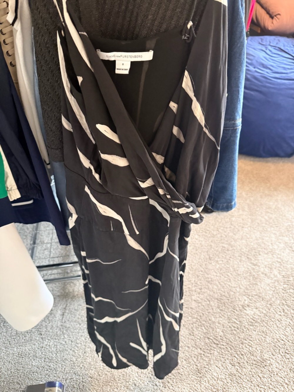 Diane Von Furstenberg Black and White Midi Wrap Dress